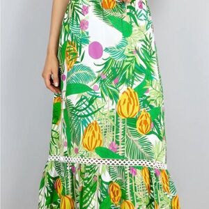 Vibrant Green Floral High-Low Maxi Skirt - NWT
